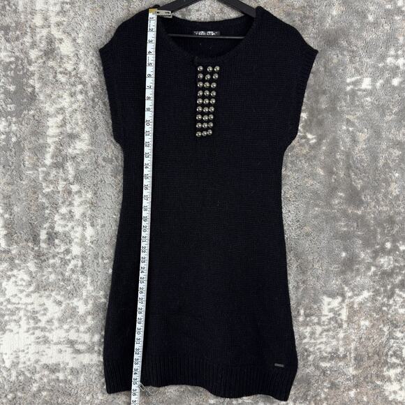 Guess Size XL Alpaca Wool Beaded Snap Button Knee Length Sweater Dress Black - Picture 3 of 11